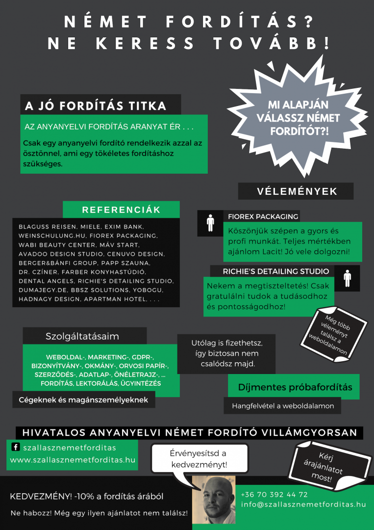 HIVATALOS NÉMET FORDÍTÁS Anyanyelvi német fordítás, rövid határidő, kedvező ár...